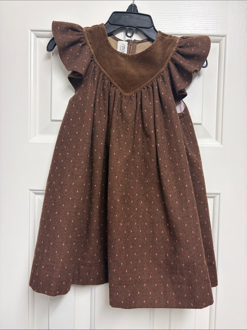 Simonetta Brown toddler girls Dress with Pink Dot Accents